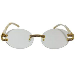 6116 | White/Gold Rimless Oval Clear Lens Glasses with Bling Accents